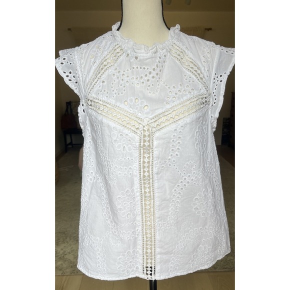 Sanctuary Tops - Sanctuary White Eyelet Top Sz Large Women Ruffle Cap Sleeve Cotton